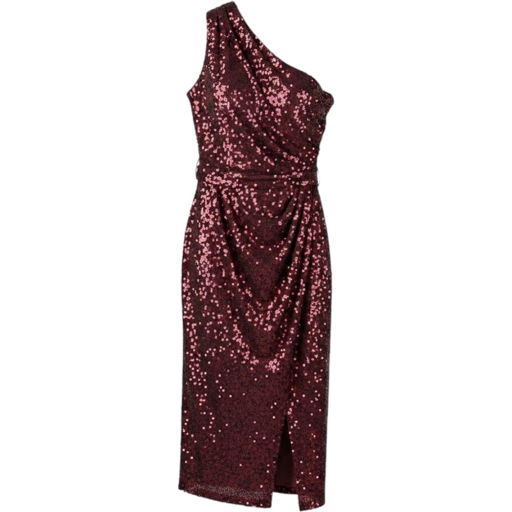 Kay Unger Alexia One Shoulder Sequin Dress Size 6 Oxblood Burgundy